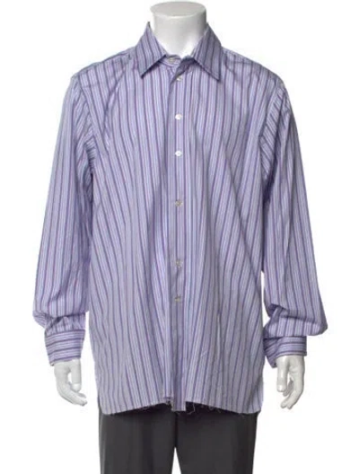 Pre-owned Camiel Fortgens Striped Long Sleeve Dress Shirt In Purple
