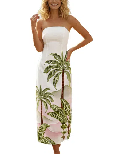 Camila Blanco Linen Midi Dress In Multi