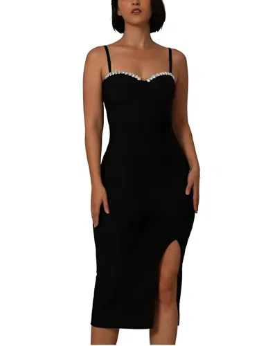 Camila Blanco Solid Midi Dress In Black