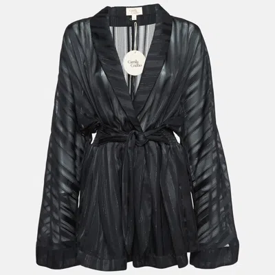 Camila Coelho Black Stripe Lurex Satin Amelia Playsuit
