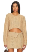 Camila Coelho Carmen Cropped Cable Crew In Tan