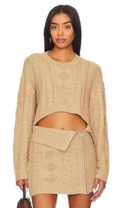 Camila Coelho Carmen Cropped Cable Crew In Tan