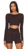 Camila Coelho Haley Cropped Long Sleeve Top In Chocolate