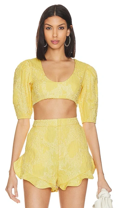 Camila Coelho Kahlo Crop Top In Buttercream Yellow