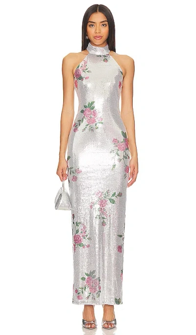 Camila Coelho Luiza Sequin Maxi Dress In 银色花卉