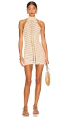 Camila Coelho Lyssa Hand Crochet Halter Mini Dress In Beige