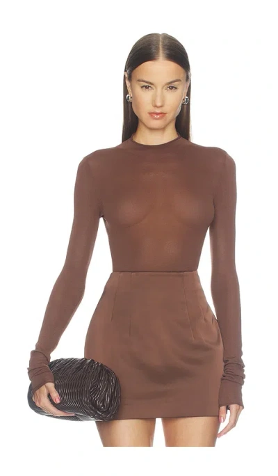 Camila Coelho Pauline Mock Neck Sweater In Brown