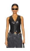 Camila Coelho Roz Faux Leather Vest In 黑色