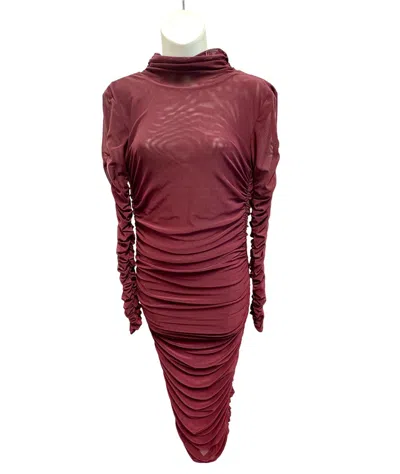 Pre-owned Camila Coelho Women's Pre-loved Ruched Long Sleeve Maxi Dress In Mauve Wine In Red