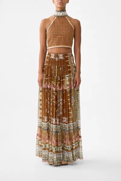 Camilla 4 Tiered Gathered Skirt Fabric Of Time In Brown