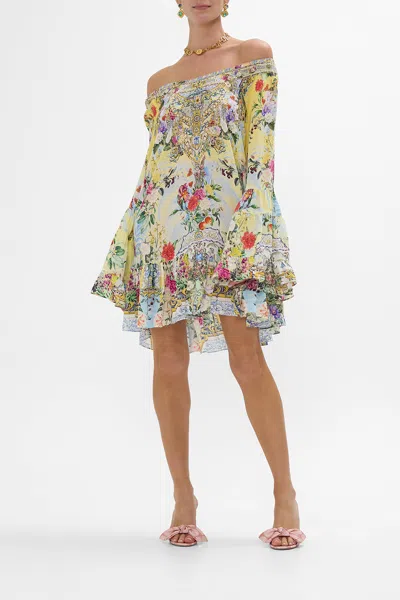 Camilla A Line Frill Dress Flor Fantástica In Yellow