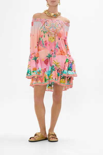 Camilla A Line Frill Dress Sister Sunset In Pink