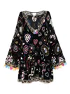 Camilla A-line Gathered Panelled Dress In Black