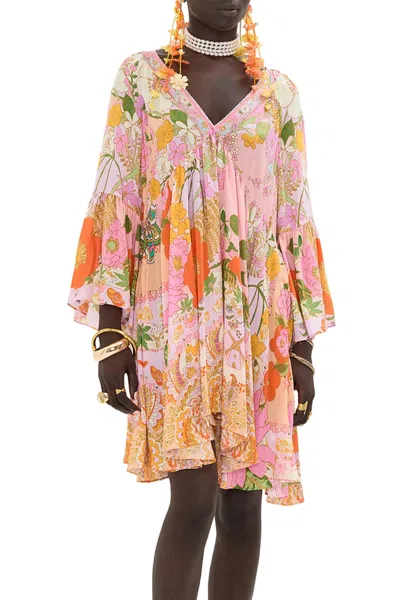 Camilla A-line Floral-print Silk Dress In Multi