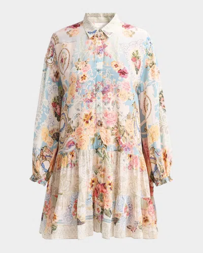 Camilla A Taste For Lace Printed Silk Tiered Mini Shirtdress In Multi