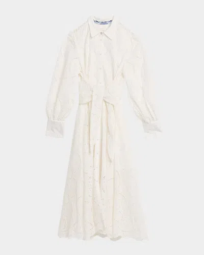 Camilla A Tiled Wonderland Embroidered Midi Shirtdress In White