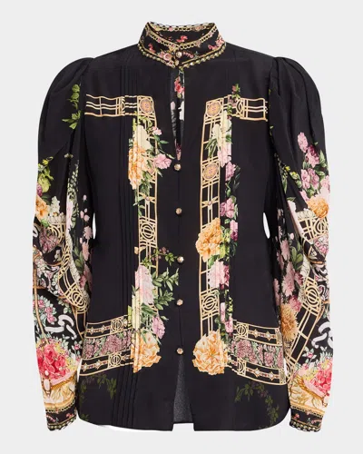 CAMILLA ADORNED IN ALEXANDRIA BLOUSE WITH DRAPED SLEEVES