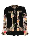 Camilla Adorned In Alexandria Pintuck Draped Sleeve Blouse In Black