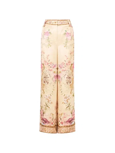 Camilla Adorned In Aranjuez Floral-print Trousers In Neutral