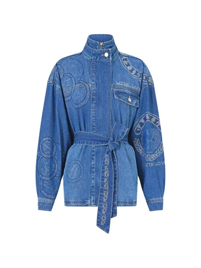 Camilla Alika High Neck Belted Denim Jacket In Blue
