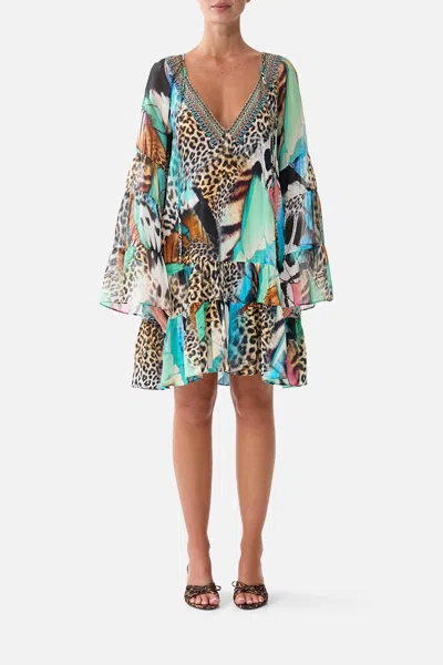 Camilla A-line Gathered Panel Dress Butterfly Bohemia In Blue-green