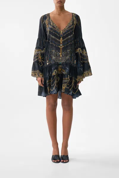 Camilla A-line Gathered Panel Dress Song Of The Solstice In Black