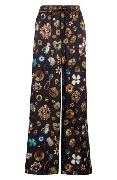 Camilla Amulets & Alchemy Print Wide Leg Silk Satin Pants In Multi