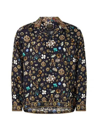 Camilla Long Sleeve Camp Collared Shirt Amulets And Alchemy In Black