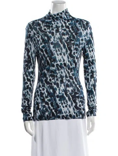 Pre-owned Camilla And Marc Animal Print Mock Neck Blouse In Blue