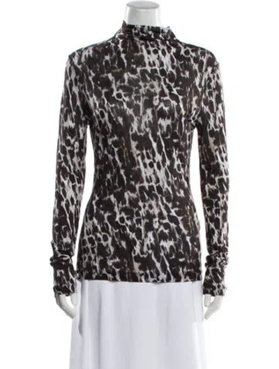 Pre-owned Camilla And Marc Animal Print Mock Neck Blouse In Multi
