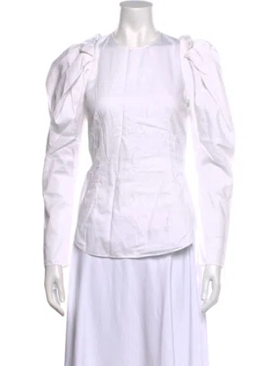 Pre-owned Camilla And Marc Crew Neck Long Sleeve Blouse In White