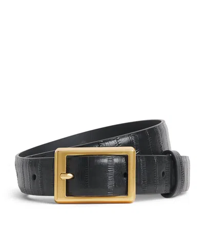 Camilla And Marc Embossed Leather Sonny Buckle Belt In Black
