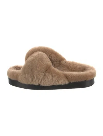 Pre-owned Camilla And Marc Faux Fur Slides In Neutral