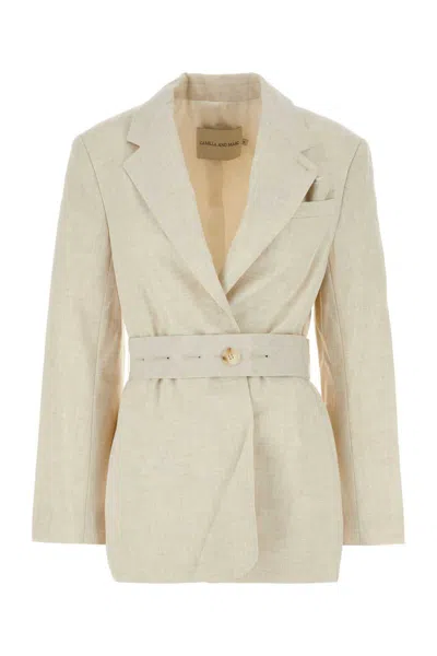 Camilla And Marc Sand Stretch Polyester Blend Floris Blazer In Beige
