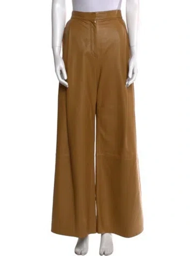 Pre-owned Camilla And Marc Lamb Leather Wide Leg Pants In Brown