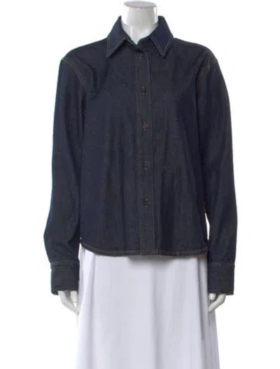 Pre-owned Camilla And Marc Long Sleeve Button-up Top In Blue