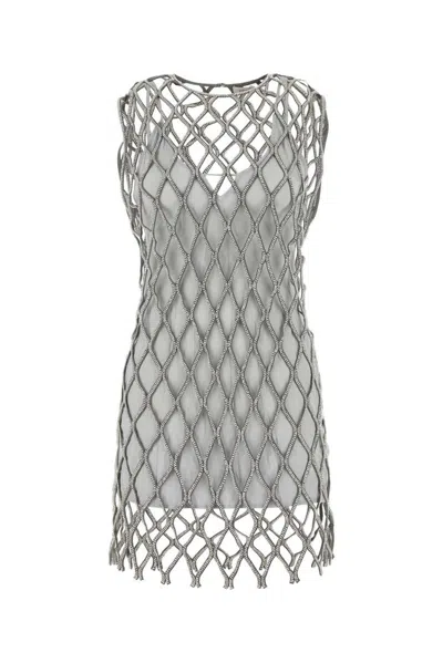 Camilla And Marc Womens Silver Glitter-embellished Crochet-woven Mini Dress