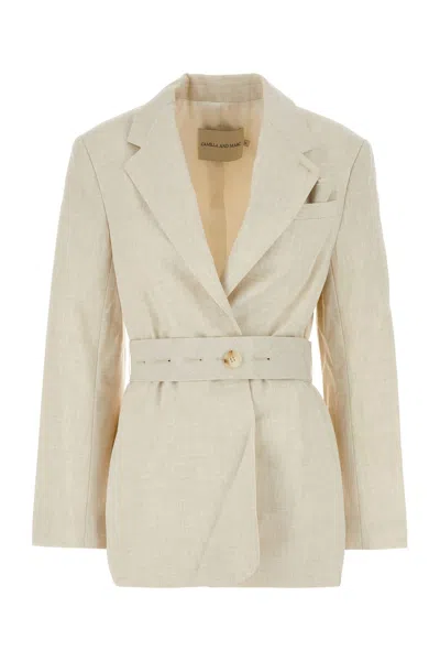CAMILLA AND MARC SAND STRETCH POLYESTER BLEND FLORIS BLAZER