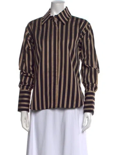 Pre-owned Camilla And Marc Striped Long Sleeve Button-up Top In Black