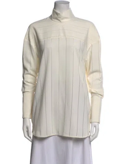 Pre-owned Camilla And Marc Striped Mock Neck Top In White