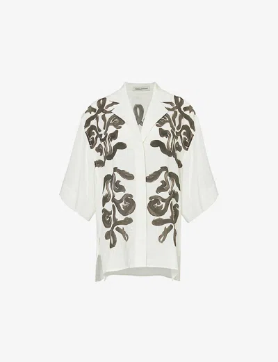 Camilla And Marc Womens Cream Print Echo Relaxed-fit Silk Shirt