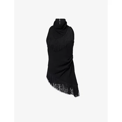 Camilla And Marc Womens Black Dune Fringe Woven Top