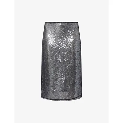 Camilla And Marc Womens Black Facade Sequin Woven Midi Skirt