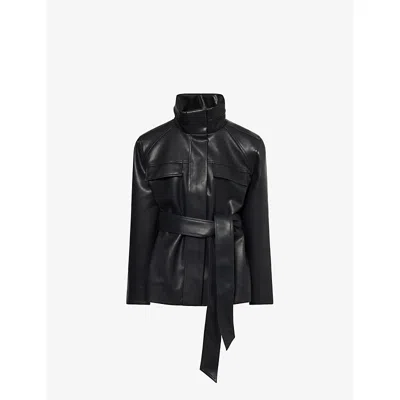 Camilla And Marc Womens Black Parity Belted Faux-leather Jacket