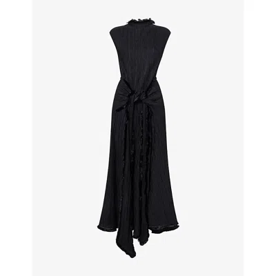 Camilla And Marc Womens Black Mavis Plissé Stretch-woven Midi Dress