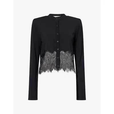 Camilla And Marc Womens Cayana Lace-trim Woven Cardigan Black
