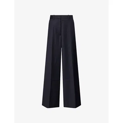 Camilla And Marc Womens Navy Pinstripe Orban Wide-leg Wool-blend Trousers In Blue