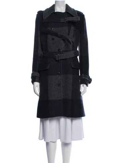 Pre-owned Camilla And Marc Wool Plaid Print Coat In Blue