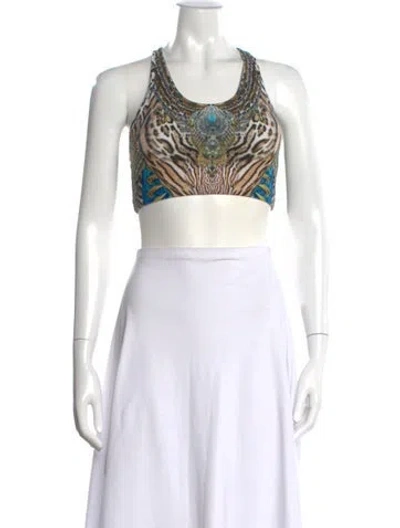 Pre-owned Camilla Animal Print Crew Neck Sports Bra In Green