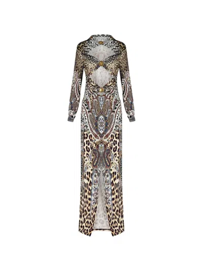 Camilla Animal-print Long-sleeve Maxi Dress In Brown